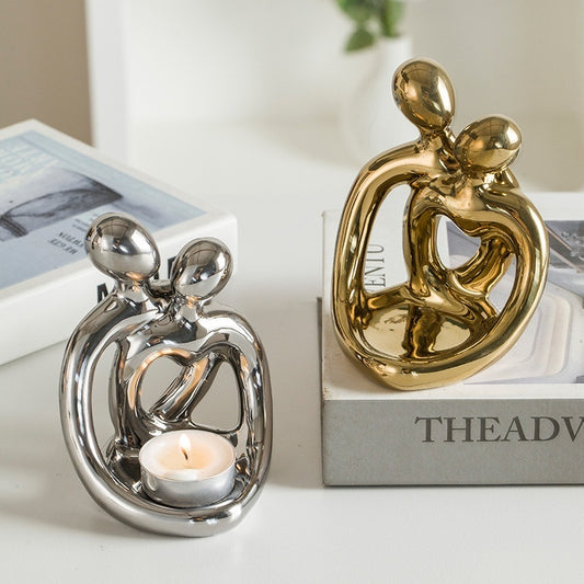 Allission Handmade Ceramic Couple Candlestick Set – Nordic Decorative Ornament for Taper Candles, White